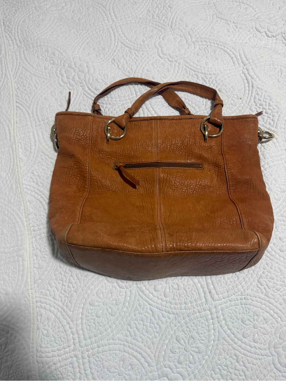 Vince Camuto Cognac Leather Tote with Gold Hardware